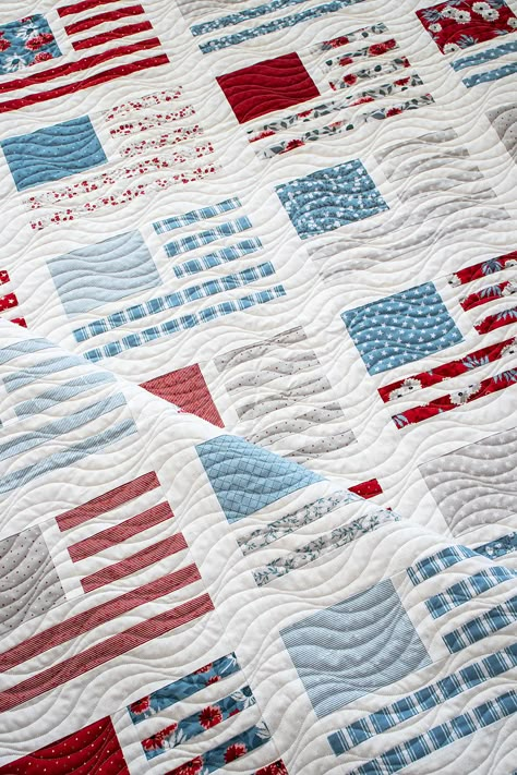 Miss Americana Flag Quilt (Old Glory Fabric) - Lella Boutique Americana Quilt Patterns, Preppy Quilt Pattern, American Flag Quilt Pattern, American Flag Quilt Pattern Free, 4th Of July Quilt, Liberty Flag Quilt, Bg House, Fly The Flag Quilt, American Flag Quilt Quilting Books Patterns And Notions