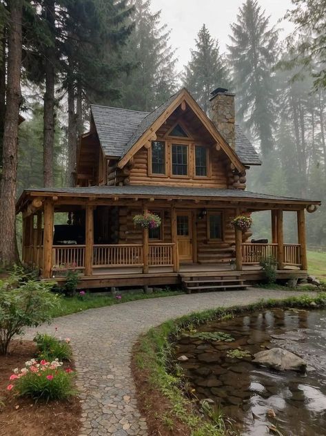 Small Mountain Homes Cottages, Small Cabin Exterior, Rustic Tiny House Cabin, Log Cabin Front Porch, Log Cabins Exterior, Canadian Cabin, Log Cabin Homes Exterior, House Design Interior, Cabin Style Homes