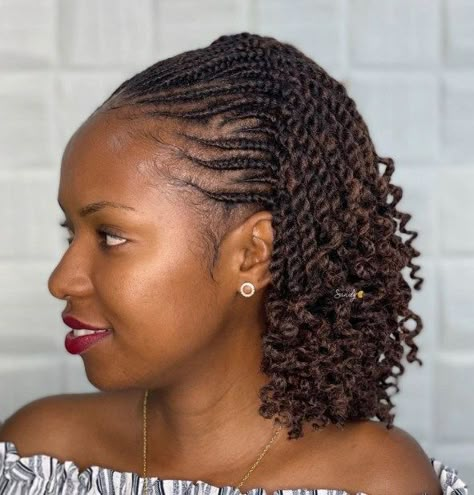 Cornrows-to-Twists-to-Curls Two Cornrow Braids, Bob Crochet, Half Cornrows, Toddler Hair Styles, Twist Cornrows, Cornrow Ponytail, Short Hairstyle Women, Twisted Hair, Havana Twist