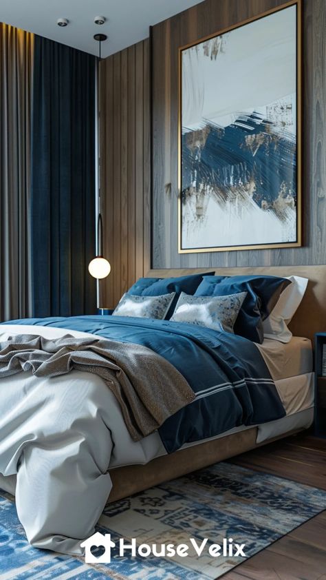 Brown and Blue Palette Blue Bedroo, White And Brown Bedroom, Brown Bedrooms, Brown Bedroom Ideas, Brown Accent Wall, Light Blue Bedroom, Bedroom Ambiance, Oak Bedroom, Blue Palette