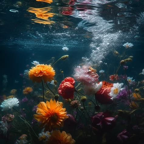 Dreamy seascape of Underwater flowers arrangements Dreamy Graphic Design, Ocean Flora, Flowers Underwater, Aquatic Flowers, Underwater Forest, Flowers And Water, Underwater Flowers, Wet Flowers, Illusion Photography