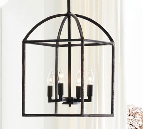 Bolton Metal Lantern Outdoor Pendant, Bronze | Pottery Barn Modern Mountain Bedroom, Mountain Bedroom, Lighting Farmhouse, Traditional Lanterns, Cabin Lighting, Iron Pendant, Kitchen Pendant, Round Chandelier, Modern Mountain