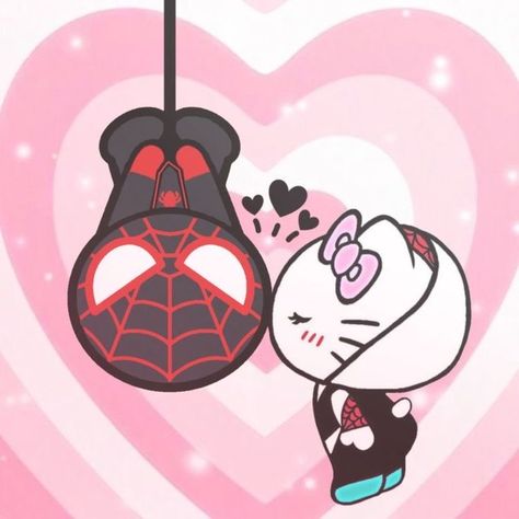 Bf And Gf Cartoon Pics, Hello Kitty And Spiderman, D Wallpaper Letter Cute, Hello Kitty Boy, Graffiti Art Drawings, Profile Matching, Bf And Gf, Wallpaper Drawing, Kitty Kisses