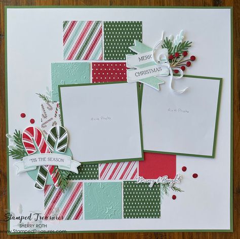 Christmas Party Scrapbook Layouts, 2 Picture Scrapbook Layout 12x12, Stampin Up Christmas Scrapbook Layouts, Simple Stories Template Layouts, Scrapbook Ideas For Christmas, Christmas Card Ideas Scrapbook, Candy Scrapbook Layout, Su Scrapbooking Layouts, Grinch Scrapbook Layout