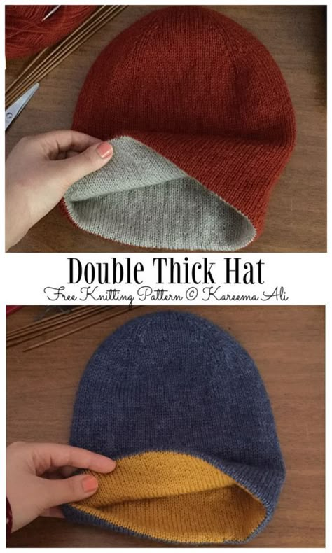 Double Thick Hat Free Knitting Pattern - Knitting Pattern Reversible Knitted Hat Pattern, Knitting Patterns Free Hats Mens, Reversible Beanie Knitting Pattern, Knit Skull Cap Pattern, Tube Hat Knitting Pattern, Knitting Patterns Hats Free, Men Hat Knitting Pattern, Hats Knitted Patterns Free, Double Layer Knit Hat Pattern