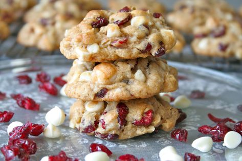 Oatmeal cookies that are loaded with dried cranberries, crunchy nuts and sweet white chocolate chips. They are everything a great holiday cookie should be!