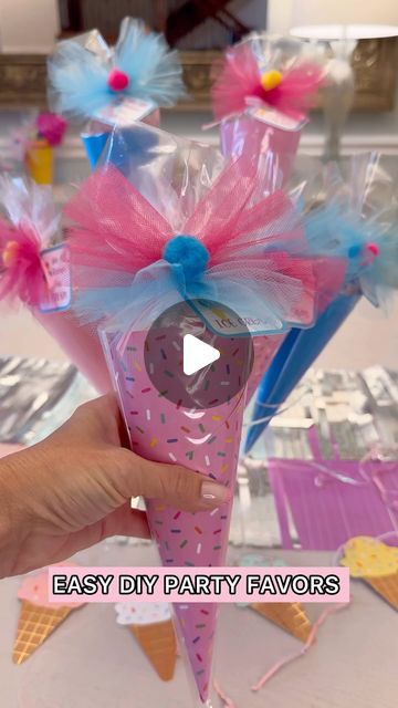 Felicia Pettit | CREATING PARTIES & GIFTS on Instagram: "🍦These ice cream-themed party cone favors are the perfect touch for a fun celebration! They are easy to make with just a few supplies. You need 8x11 sheet of paper, plastic cone bags, tape, candy, ribbon, and the printable tag! You will be party ready in a few minutes. Using the mini bow maker is a a game changer for me!! Why did I not know about this little guy years ago?? You will be party ready with this adorable party favors🍦  ✨comment “party favor” for printable & links✨  Make Everyday a Celebration 🎉   #partyfavors #partyfavor #partyfavorsideas #partyideas #party #icecream #diy #diyideas #diyparty #gift #giftideas #bow #bowmaking #amazon #affiliate #bowdabra" Foam Party Favor Ideas, Cone Treats Ideas, Plastic Cone Bag Ideas, Candyland Theme Party Favors, Candy Gift Bags Ideas, Barbie Candy Bags Party Ideas, Birthday Candy Bags Ideas, Ice Cream Themed Party Favors, Candy Cones Diy