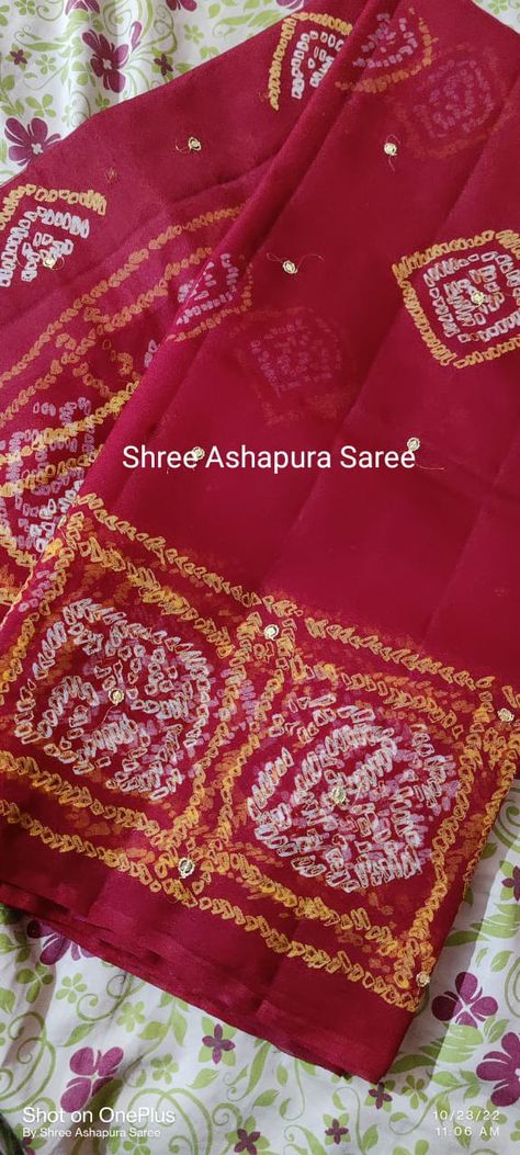 Pure jamnagari bandhani saree Navkhand fatakiya bandhej Colour can be customised Only 1 piece available Jamnagar Bandhani Saree, Bandhani Blouse Work, Cotton Saree Designs, Fairy Hair, Hand Work Blouse, Saree Designs Party Wear, Bandhani Saree, Hand Work Blouse Design, Blouse Work Designs