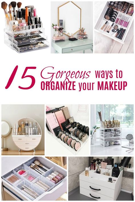 Makeup organization ideas: 15 gorgeous makeup organizers. Includes DIY options, drawer inserts that fit the Ikea ALEX drawers, and clear acrylic countertop organization options. #makeuporganizer #makeuporganization Makeup Organization Ideas, Alex Drawer Organization, Wooden Makeup Organizer, Diy Makeup Organizer, Rangement Makeup, Ikea Alex Drawers, Alex Drawer, 15 Makeup, Diy Makeup Storage