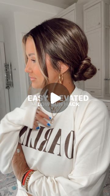 Cristina Stults on Instagram: "This easy low bun hack will change your life 😚  Comment “bun” for the 🔗’s to my favorite hair ties + this outfit!   🫧hair ideas, hair hack, hair goals, hair tutorials, beauty, hair obsessed, hairdresser, updo, low bun, elevated hair, extensions, balayage" Low Bun Hack, Updo Low Bun, Low Bun Hairstyles Tutorial, Low Bun Tutorials, Easy Low Bun, Bun Hack, Hair Extensions Balayage, Hair Hack, Low Bun Hairstyles