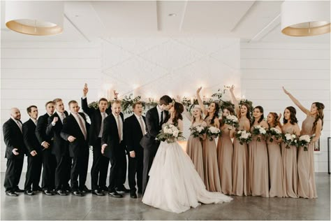 Neutral Wedding Party, Hutton House, Taupe Bridesmaid Dresses, Taupe Wedding, Wedding Parties Colors, Neutral Wedding Colors, Wedding Picture Poses, Wedding Theme Colors, Neutral Wedding