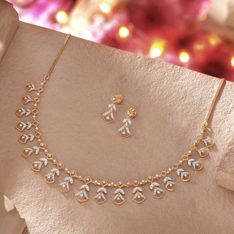 These necklaces will make you look stunning. Our iconic diamond necklace collections have intricate handcrafted designs. Light Gold Sets Jewelry Indian Design, Small Diamonds Necklace, Gold Jewellery Design Necklaces Indian, Kids Necklace Gold Indian, Simple Indian Necklace, Fancy Necklace Gold, Stone Necklace Gold Indian, Diamond Simple Necklace, Simple Jewellery Design