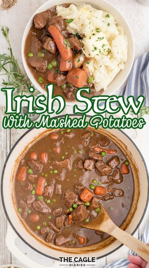 Stew With Mashed Potatoes, Traditional Irish Beef Stew, Irish Dinner Recipes, Traditional Irish Stew, Irish Stew Recipe, Irish Dinner, Irish Recipes Authentic, Irish Beef Stew, Irish Cooking