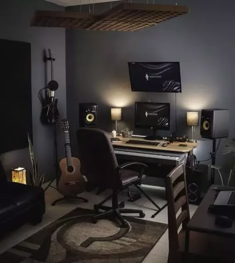 Home Studio Design, Music Studio Ideas, Ruangan Studio, Color Desk, Music Studio Decor, Music Room Design, Home Recording Studio Setup, Music Bedroom, Home Music Rooms