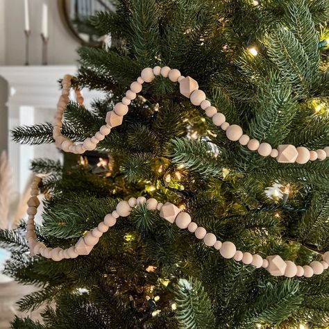 Wood Bead Garland Christmas Tree, Mantel Garland Christmas, Wood Bead Garland Christmas, 9ft Christmas Tree, Bead Garland Christmas Tree, Christmas Bead Garland, Natural Farmhouse, Garland Christmas Tree, Farmhouse Garland