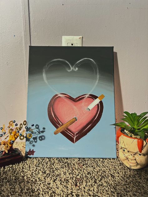 Painting Ideas On Canvas For Bathroom, Trippy Heart Painting, Love Theme Painting, Painting Ideas For Ur Bf, Canvas Painting Ideas For Smokers, Small Canvas Paintings Ideas, Romantic Easy Paintings, Aries Painting Ideas On Canvas, Meaningful Canvas Painting Ideas