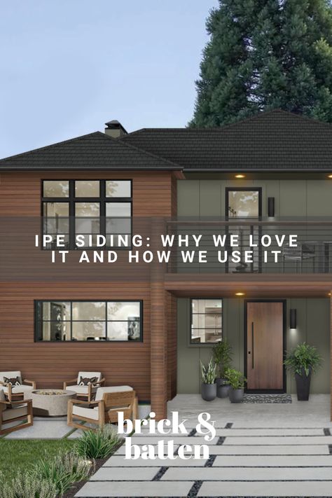 Ipe siding is one of the most popular on-trend wood cladding options, and our designers love it. Read on to see all the creative ways we use Ipe siding in our exterior designs: https://bit.ly/44qtuMa Ipe Siding, Exterior Wood Cladding, Wood Cladding Exterior, Blue Siding, Grey Siding, Shiplap Wood, Types Of Timber, Vertical Siding, Home Exterior Design