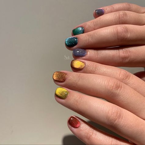 Guitar Friendly Nails, Dark Rainbow Nails, Jewel Toned Nails, Whimsigothic Nails, Whimsigoth Nails, Tiger Eye Nails, Jewel Tone Nails, Hottest Nail Trends, Velvet Nails