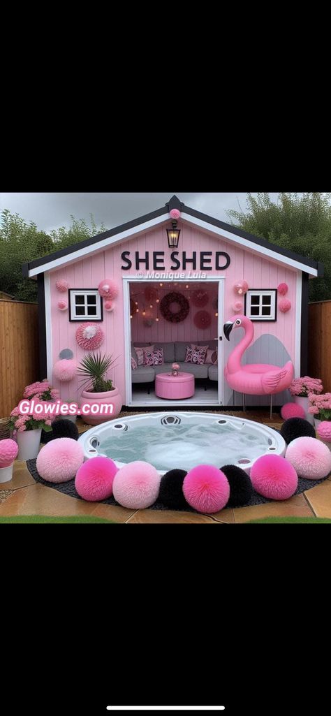 She Shed Decorating Ideas, Monique Lula, Shed Decor, Pool Party Ideas, Pink House, She Sheds, Pink Houses, She Shed, Chicken Coop