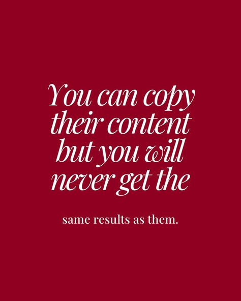 You can copy them but… you will never get their results. Saving posts for inspo. Copying templates. Copying captions word for word. Using the same hook & trending audio. These are not promises to success. They won’t guarantee anything. You will have better luck just being yourself. Don’t rip off another creator. Make your own content please!!! If you really just don’t have time or don’t know what to post, that’s a sign you need help. Let me help. Comment down below “START” to learn mo... When They Copy Everything You Do, They Can Copy You Quotes, Dont Copy Me Quotes, You Can Copy Me But You Will Never Be Me, Stop Copying Me Quotes, Don't Copy Me Quotes, Dont Like Me Quotes, Copying Me Quotes, Copying Quotes