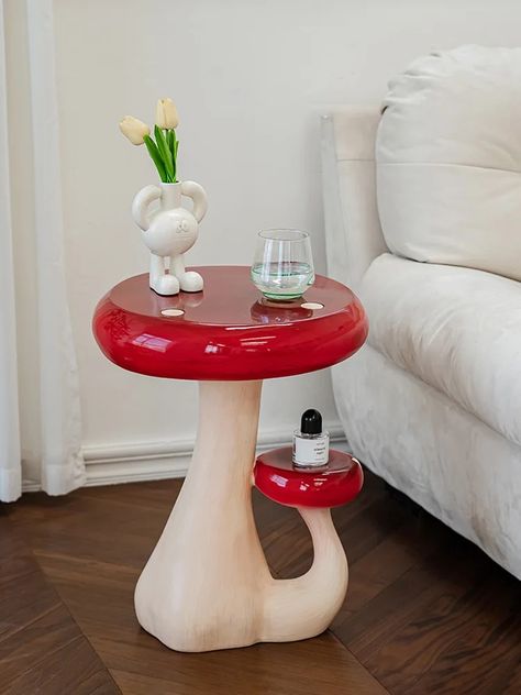 Mushroom Coffee Table, Small Table Ideas, Mushroom Furniture, Mushroom Side Table, Room Recor, Cartoon Room, Mushroom Stool, Storage Side Table, Weird Furniture