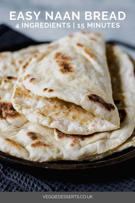 Recipes With Naan, Easy Naan Bread, Easy Naan, Gluten Free Naan, Naan Bread Recipe, Pain Naan, Homemade Naan, Yeast Free Breads, Homemade Naan Bread