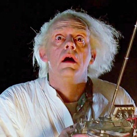 Christopher Lloyd in "Back to the Future" (1985) Camp Cabins, Christopher Lloyd, Kings Movie, Stephen King Novels, Stephen King Movies, Dr Browns, Riley Keough, Great Scott, Sci Fi Shows