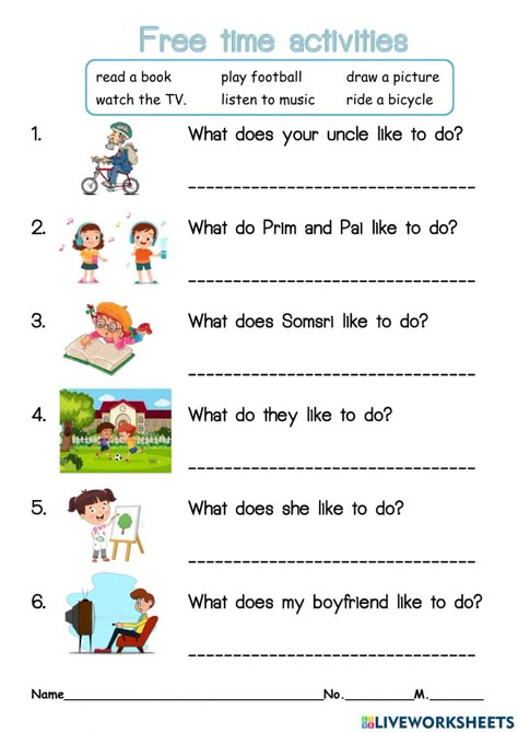 Free Time Activities Worksheets, Verb Tenses Worksheet 1st Grade, What Do You Want To Be Worksheet, Future Tenses English Grammar Worksheets, Who Do I Want To Be Worksheet, English Liveworksheet, Freetime Activities, Free Time Activities, Teach English To Kids