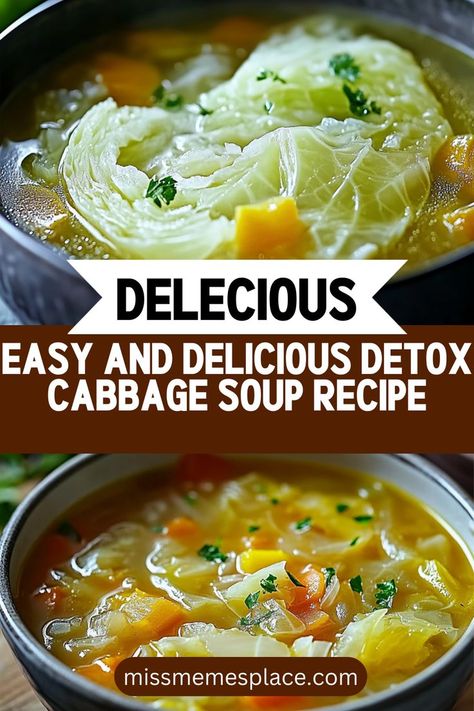 Revitalize your diet with this Easy and Delicious Detox Cabbage Soup Recipe! This flavorful concoction features a blend of fresh vegetables like cabbage, onions, and garlic, simmered to perfection in a light broth. Ideal for weight loss, this soup is not just low in calories but also rich in vitamins and minerals. Whether you enjoy it as a standalone meal or a comforting side, this cabbage soup is the perfect way to nourish your body and kickstart your detox journey with every bowl! Cleansing Cabbage Soup, Cabbage Soup With Chicken Broth, Cabbage Diet Soup Recipe, Cabbage Detox Soup Recipes, Cabbage Soup Detox Recipe, Mediterranean Cabbage Soup, Cabbage Benefits Health, 3 Day Cabbage Soup Diet, Diet Cabbage Soup Recipe Fat Burning