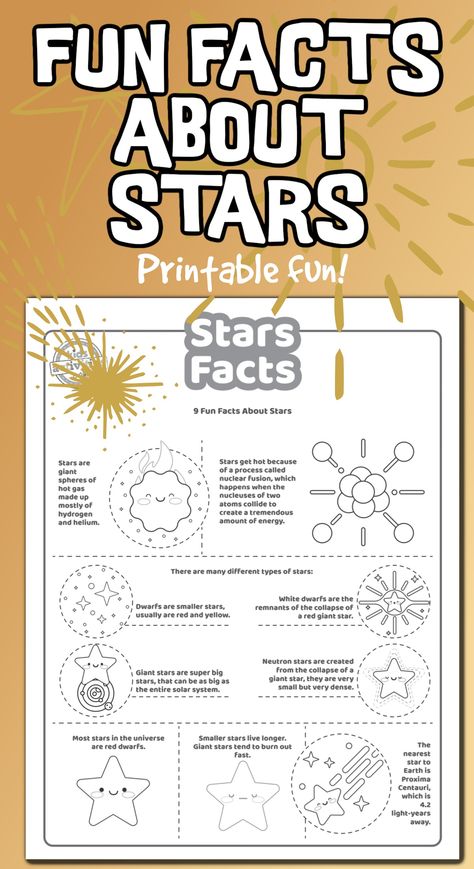 Fun Facts About Stars Facts For Kids to Print and Learn | Kids Activities Blog Facts About Stars, Stars Facts, Star Facts, Alphabet Learning, Star Coloring Pages, Space Facts, Stars Craft, Facts For Kids, Lessons For Kids