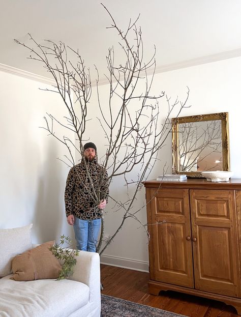 DIY Faux Tree - Get the Look for Much Less - Chris Loves Julia Tree Branches In Bedroom, Dried Tree Decor, Vase With Faux Branches, How To Make Fake Tree Branches, Real Branches Decor, Tree Branch In Vase, Natural Branches Decor Diy Ideas, Diy With Branches, Large Tree Branch Decor