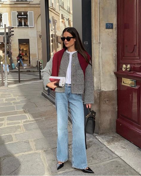 5 Dated French Trends French Women Are Skipping in 2024 | Who What Wear UK Parisian Stripes Outfit, French Cardigan Outfit, Parisian Girl Style, French Girl Casual Outfit, French Girl Outfits Winter, French Style Clothes, French Girl Aesthetic Winter, Austrian Fashion Vienna, French Girl Winter Outfit