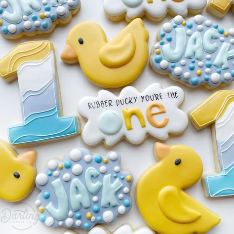 Rubber Ducky Cookies, Rubber Duckie Cake, Yellow Duck Birthday Party, Duck Themed First Birthday, Duck Duck Two Birthday, Rubber Duck Cookies, Rubber Duck 1st Birthday Party, Rubber Duck Party Ideas, Rubber Ducky First Birthday Party