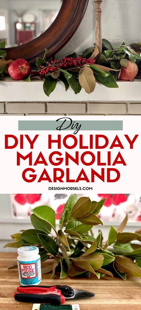 Learn how to make this whimsical magnolia leaf garland for your Christmas decorations this year! Easy DIY magnolia leaf garland! Diy Magnolia Garland Christmas Decor, Making Magnolia Garland, Magnolia Leaf Wreath Diy, Magnolia Garland Diy, Wallpaper Iphone November, Thanksgiving Screensavers, Magnolia Leaves Christmas, Roadhouse Butter Recipe, Texas Roadhouse Butter Recipe