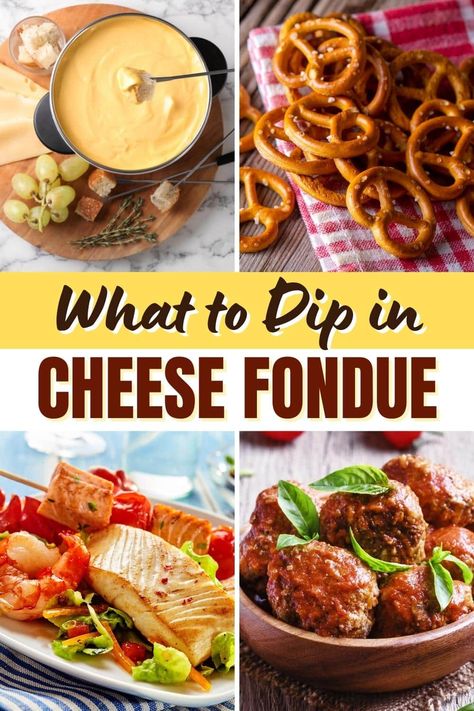 Curious about what to dip in cheese fondue? From crackers to steak bites to bell peppers, the dipping possibilities are truly endless. What To Dip In Fondue Cheese, Cheesy Fondue Recipes, Fondue Sides, Fondue Ideas For Kids, Things To Dip In Cheese Fondue, Best Cheese For Fondue, Cheese Fondue Recipe Dippers, Dippers For Cheese Fondue, Best Fondue Dippers