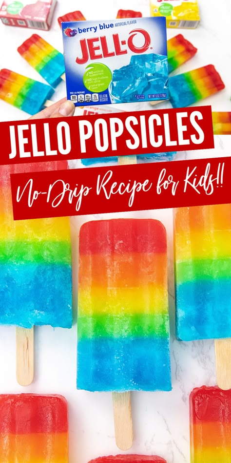 Jello Popsicles Recipe that is a no drip popsicle kids will love. Delicious refreshing frozen rainbow treat waiting for you to devour them! #passion4savings #jelllo #Popsicles #rainbow #nodrip #dessert #summer #jellorecipe #popsicles Freeze Pop Recipes, Jello Popsicles, Popsicle Recipe For Kids, Summer Popsicle Recipes, Homemade Jello, Homemade Fruit Popsicles, Rainbow Popsicles, Healthy Popsicle Recipes, Popsicles Recipe