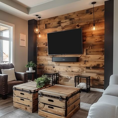 The Art of the Accent: 15 Stunning Wood Slat Wall Ideas - DreamyHomeStyle Wood Wall With Wood Floors, Diy Wood Feature Wall, Old Wood Accent Wall, Wood Stain Shiplap Wall, Wall Slats Behind Tv, Natural Wood Accent Wall Living Room, Wood Wall Remodel, Stained Wood Shiplap Wall, Dark Shiplap Wall Living Room