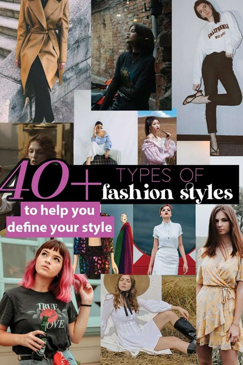 Define you fashion style with this ultimate list. Ever question what your style this? You can find a detailed list of fashion identities like French girl fashion, minamalist fashion, and it even includes more subgenera fashion styles like egirl, cottagecore, and all different types of goth fashion. Deciphering your fashion style is the first step to mastering it! #fashion #fashionstyle #typesoffashion #frenchgirlstyle All The Styles List, Clothing Style Categories, Type Of Fashion Aesthetic, Types Of Outfit Aesthetic List, Types Of Wardrobe Styles, Type Of Outfit Aesthetic, Different Types Of Fashion Styles Aesthetic, Outfits Name Fashion Styles, 8 Style Aesthetics Types