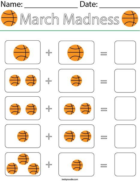 Add the Basketballs Math Worksheet - Twisty Noodle Sport Worksheets For Preschool, Basketball Activities For Preschool, Kindergarten Basketball, Sports Math Activities Preschool, Sports Theme Math Preschool, Basketball Math Activities, Basketball Math, Sports Lesson Plans, Basketball Stats