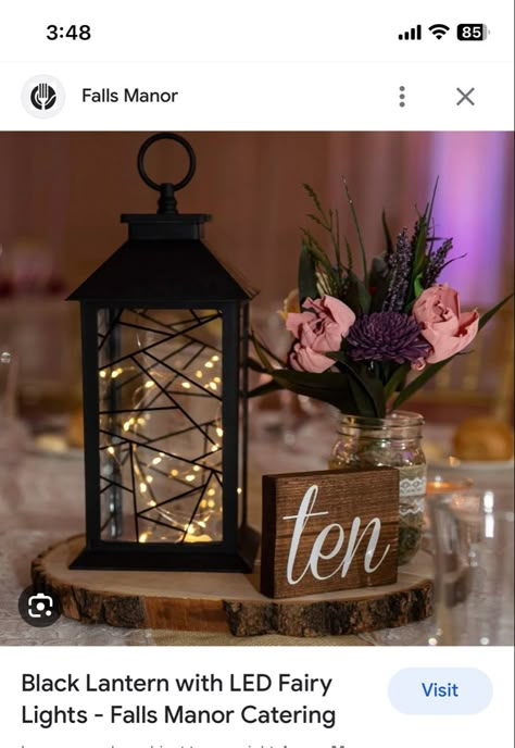 Black Lantern Wedding, Black Lantern Centerpiece, Simple Fall Centerpieces, Fall Centerpieces Wedding, Rustic Lantern Centerpieces, Lantern With Fairy Lights, Living Room Nordic Style, Lantern Wedding, Lantern Centerpiece Wedding