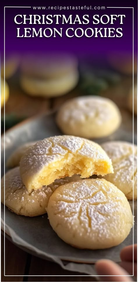 These soft and chewy lemon cookies are bursting with fresh citrus flavor and are perfect for the holiday season. Lightly golden on the edges with a dusting of powdered sugar, they're a delightful treat for Christmas. Soft Lemon Cookies, Chewy Lemon Cookies, Powdered Sugar Cookies, 2 Cookies, Lemon Cookies Recipes, Lemon Sugar Cookies, Soft Sugar, Cream Cheese Cookies, Cookie Tray