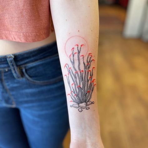 Kaya (Kai-uh) (@highwatertattoos) • Instagram photos and videos Mojave Desert Tattoo, Desert Theme Tattoo, Desert Tattoos For Women, Santa Fe Tattoo, Ocotillo Tattoo, Yucca Tattoo, Desert Tattoos, Tucson Tattoo, Skin Illustration