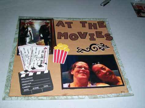 At the movies - Scrapbook.com Movie Date Scrapbook Page, Scrapbook Movie Page, Drawings For Scrapbook, Movies Scrapbook, Movie Scrapbook, Journal Scrapbook Ideas, Couple Scrapbook, Movie Date, Boyfriend Gift Ideas