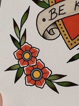 Traditional Tattoo Elements, Traditional Tattoo Filler, Small Traditional Tattoo, American Traditional Sleeve, Red Flower Tattoos, Traditional Tattoo Drawings, Simple Flower Tattoo, Wreath Tattoo, Traditional Tattoo Flowers