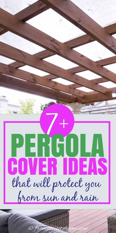 These pergola shade ideas will help keep the sun and rain off your patio. From a retractable canopy to roof panels to vines, you'll vine lots of ways to cover your outdoor spaces. #fromhousetohome  #decks #patios  #gardenpaths Rain Pergola, Pergola Cover Ideas, Summer Hangout Spot, Waterproof Pergola, Pergola Covers, Shade Sail Installation, Pergola Cover, Retractable Pergola Canopy, Pergola Roof