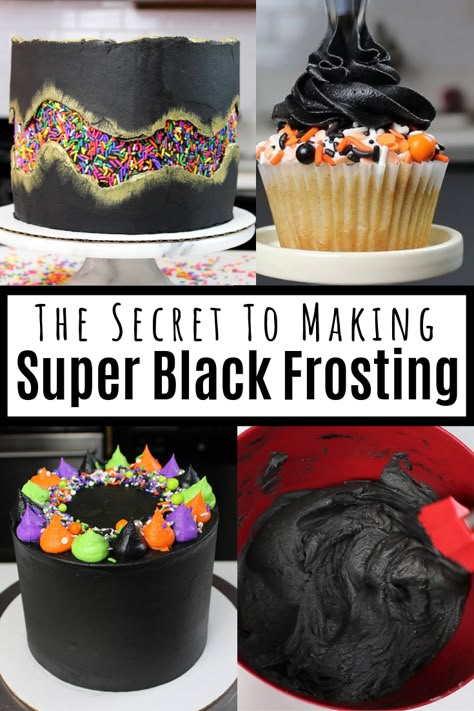 Black Buttercream Frosting, Black Buttercream, Black Frosting, Cake Chocolat, Savory Cakes, Buttercream Recipe, Icing Recipe, Halloween Desserts, Cake Icing