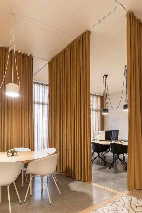 Gallery of Curtains as Room Dividers: Towards a Fluid and Adaptable Architecture - 4 Curtains As Room Dividers, Office Curtains, Curtain Divider, Curtain Room Divider, Curtain Partition, Room Divider Curtain, Curtain Room, Design Del Prodotto, Room Dividers