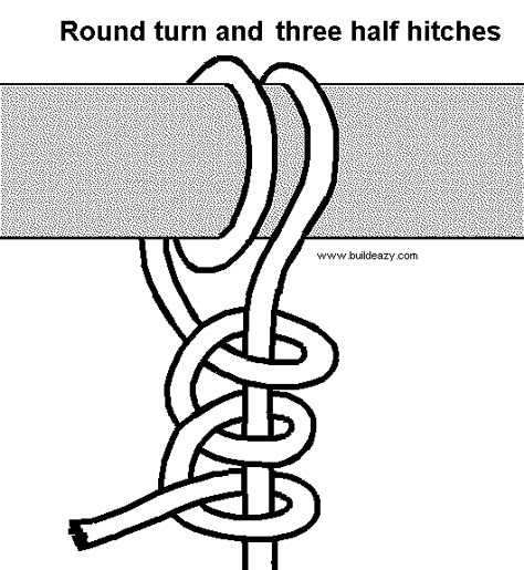 how to tie a round turn and three half hitches Types Of Knots Ropes, Hammock Knots Trees, Diy Monkey Fist Knot, Knot For Hanging Plant, Rope Ladder Knot, 1000 Lifehacks, Best Knots, Survival Knots, Knots Guide