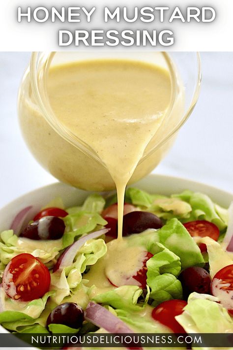 Honey Mustard Dressing Whip up this rich and flavorful Honey Mustard Dressing in just 5 minutes, and you'll skip the store-bought brands forever. Its creamy goodness makes a scrumptious dressing for salads or a dipping sauce for meats and veggies.  #honeymustarddressing #homemadesaladdressing Cooking From Scratch Recipes, Onion Honey, Honey Mustard Recipe, Honey Mustard Salad, Mustard Recipes, Lemon Salad Dressings, Dairy Free Dressing, Honey Mustard Salad Dressing, Mustard Salad