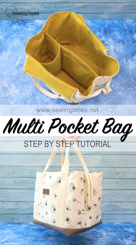 DIY Multi Pocket Tote Bag 🐶 How to make a Diaper Bag with Divider Multi Pocket Bag Pattern, Sewing Times, Sewing Beginners, Multi Pocket Bag, Tote Bag Pattern Free, Sacs Tote Bags, Sac Diy, Bags To Sew, Sewing Machine Projects